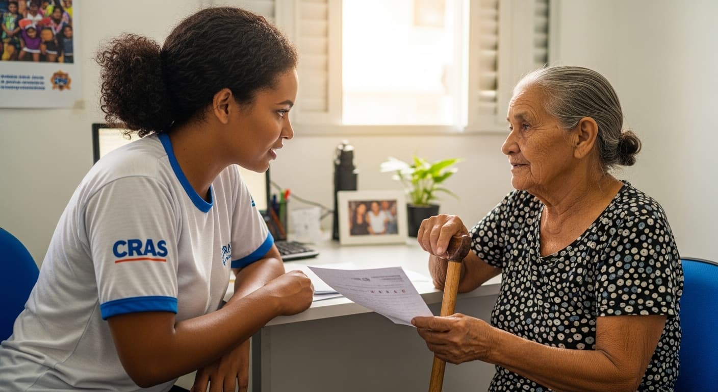 Pessoa com problema de saúde recebendo orientação sobre o BPC LOAS por especialista em assistência social