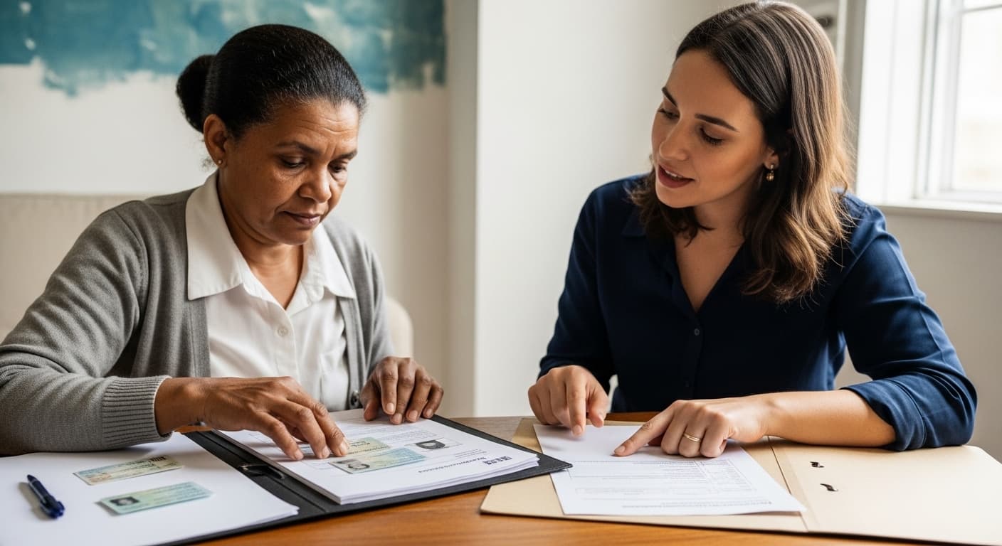 Pessoa organizando documentos para entrada no BPC LOAS com orientação de especialista