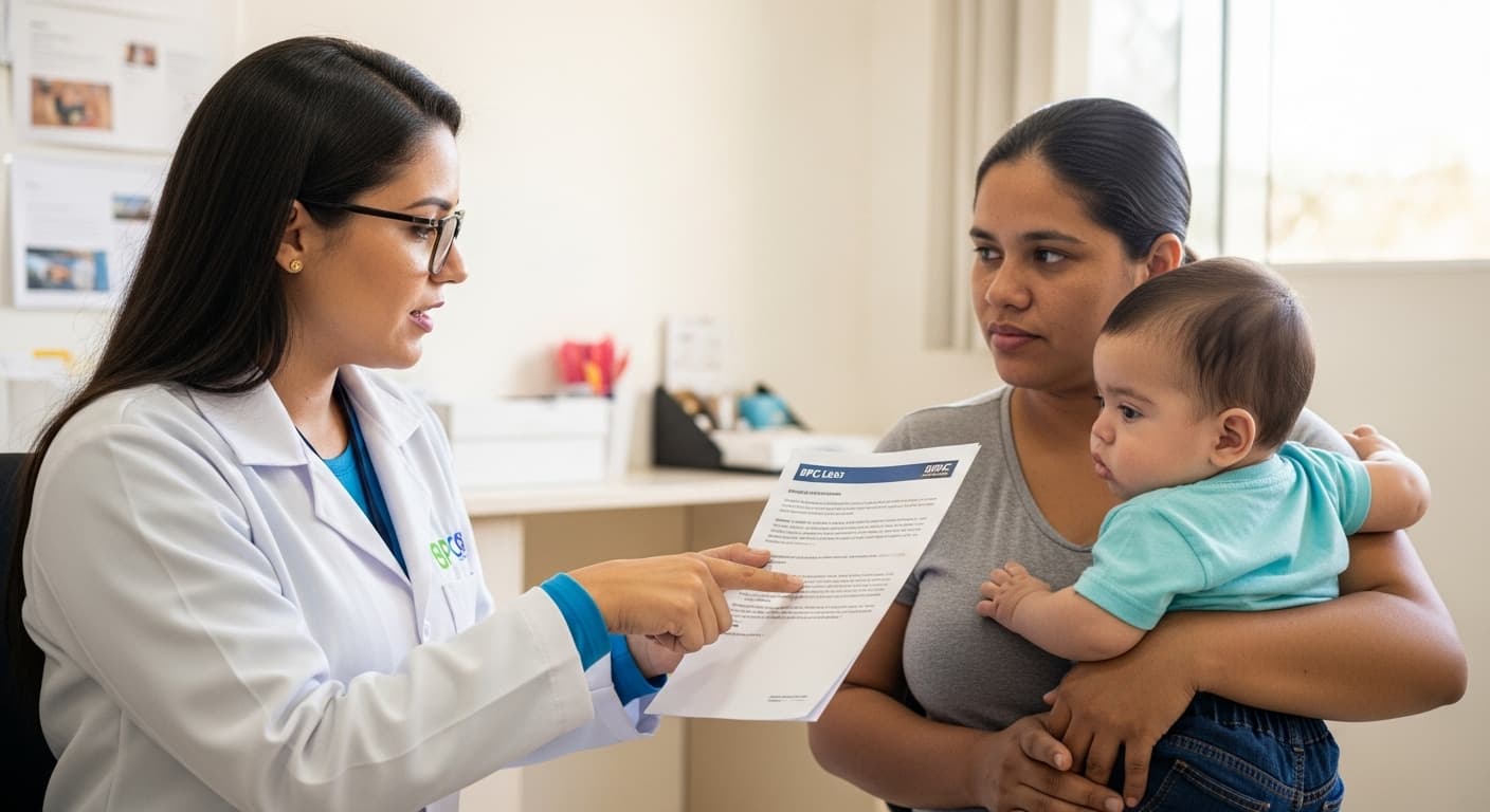 Assistente social acolhe mãe de criança com Síndrome de Edwards para acesso ao BPC Loas.