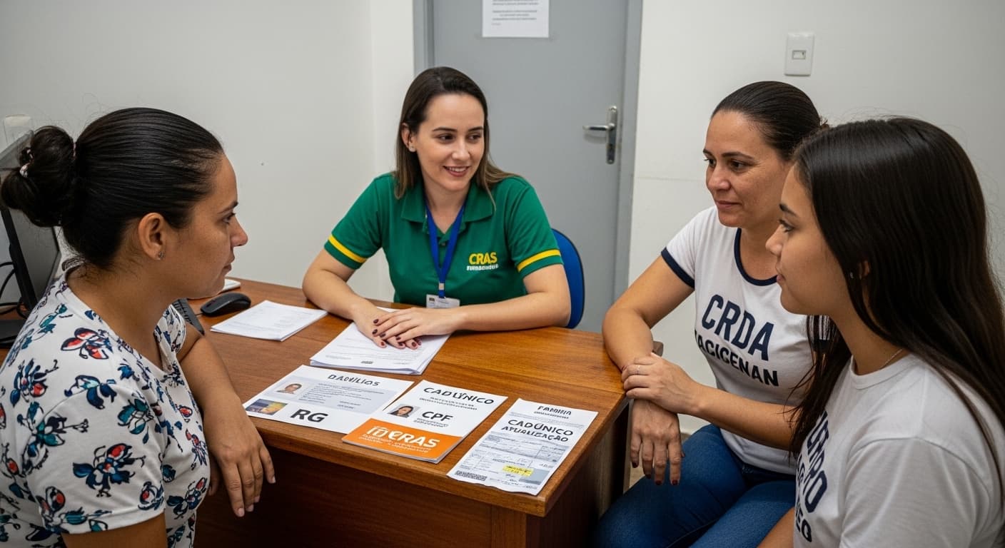 Idosa atualiza o CadÚnico no CRAS com orientação sobre biometria para o BPC em 2026