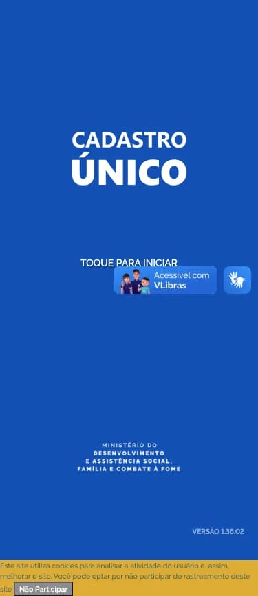 Tela inicial do site CadÚnico Dataprev no celular com opções de consulta simples e completa