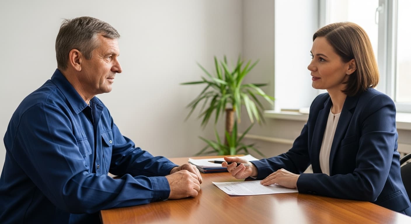 Advogada explica aposentadoria especial para metalúrgico, auxiliando-o com o INSS. Advogada explica aposentadoria especial para metalúrgico, auxiliando-o com o INSS.