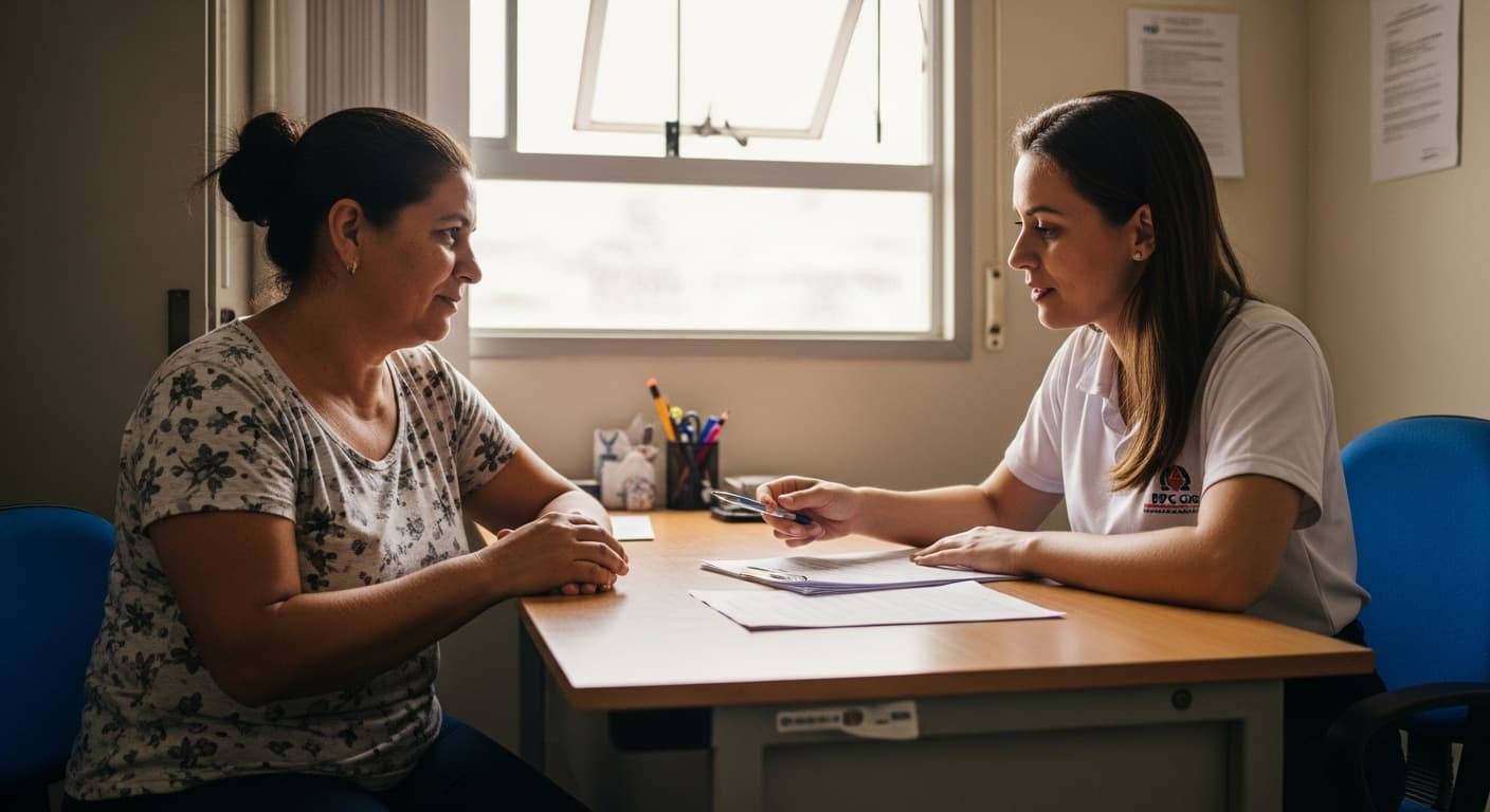 Assistente social auxilia mulher com lúpus na solicitação do BPC Loas. Assistente social auxilia mulher com lúpus na solicitação do BPC Loas.