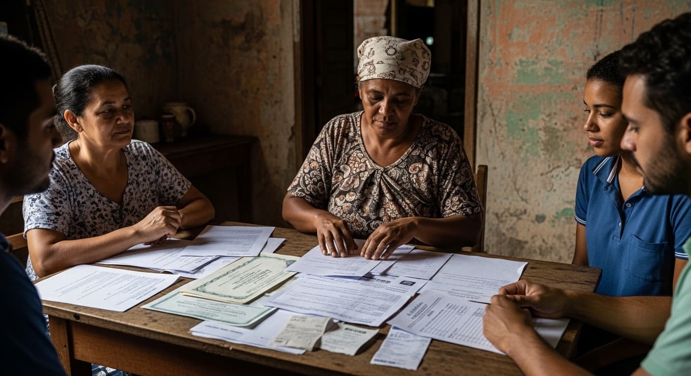 Mulher reúne certidões e comprovantes de endereço sobre a mesa para comprovar união estável no INSS. Mulher reúne certidões e comprovantes de endereço sobre a mesa para comprovar união estável no INSS.