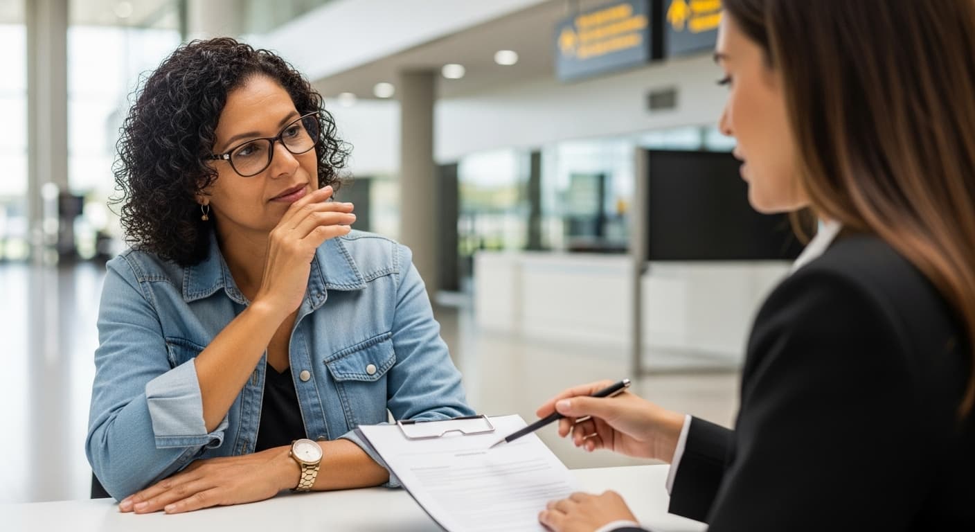 Mulher recebe assistência jurídica para reembolso após downgrade de classe em voo no Brasil. Mulher recebe assistência jurídica para reembolso após downgrade de classe em voo no Brasil.